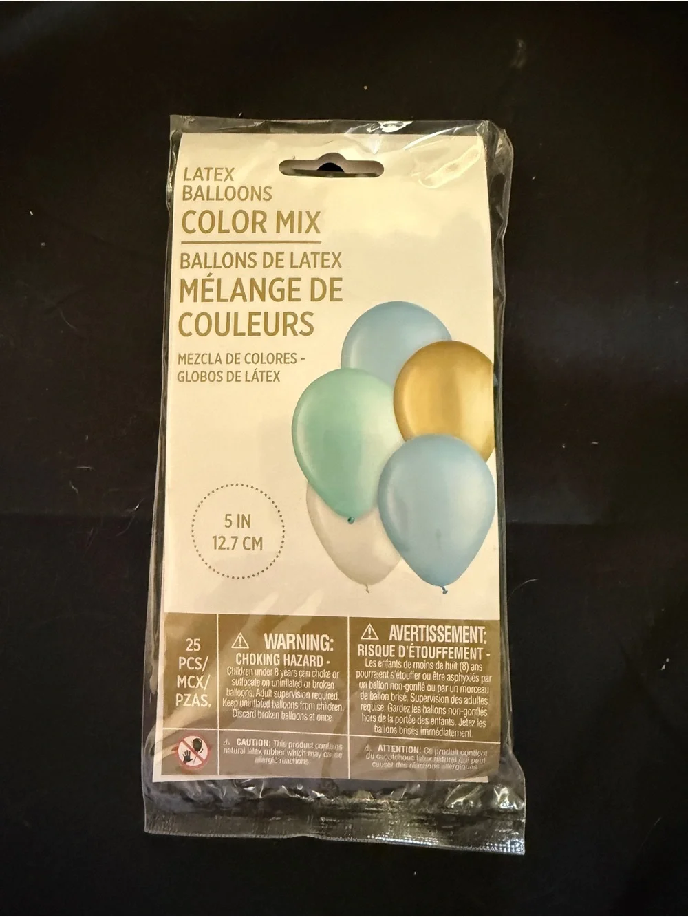 5” Latex Color Mix Balloons - Blue, Blue Green, Gold, White